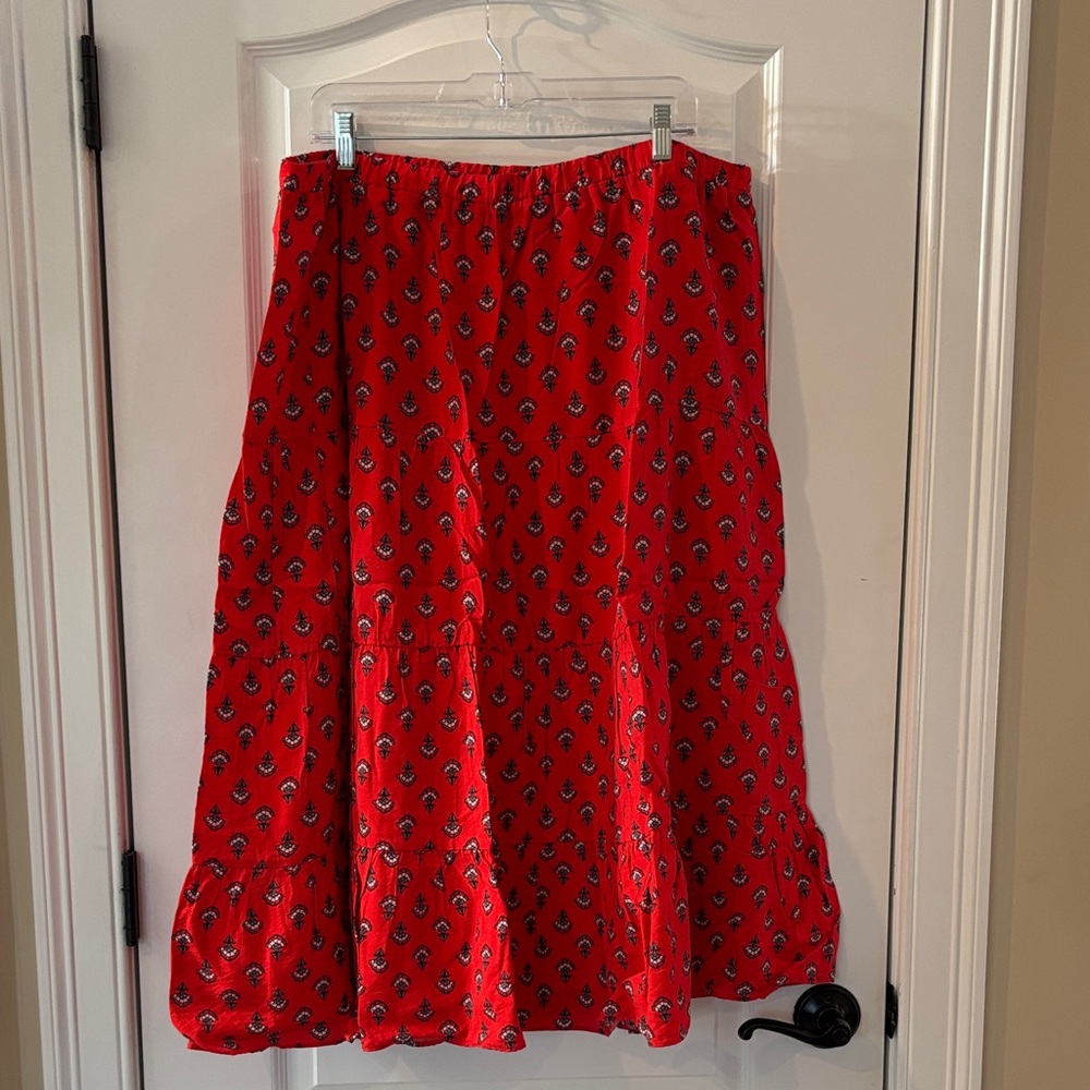 Ann Taylor Vibrant Red Maxi Skirt with Black Accents